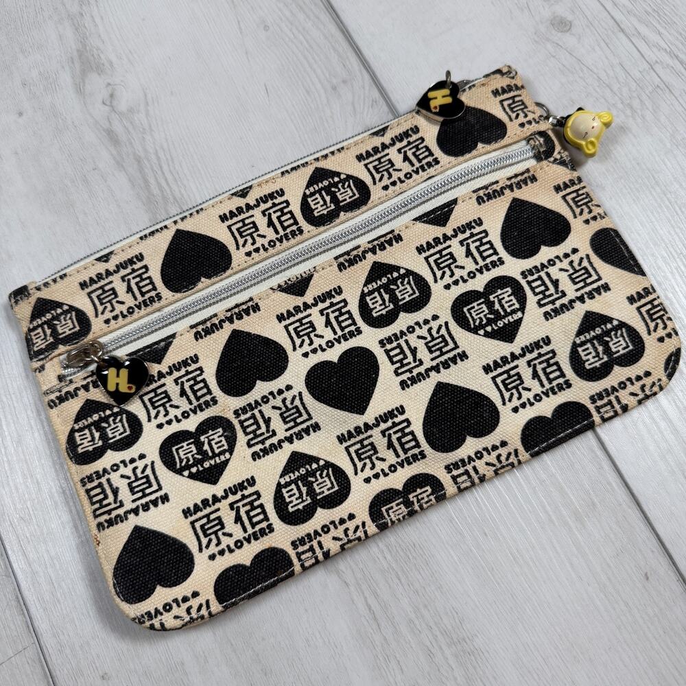 Harajuku Lovers Gwen Stefani Zippered Makeup Cosmetic Pouch Bag y2k Hearts Charm